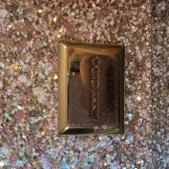 Jimmy Choo Lilia Pink Glitter Clutch with Gold Shoulder Strap - Picture 3 of 12